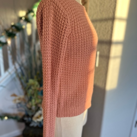 Cozy Pink Lattice Back Ambience Sweater - Picture 4 of 6